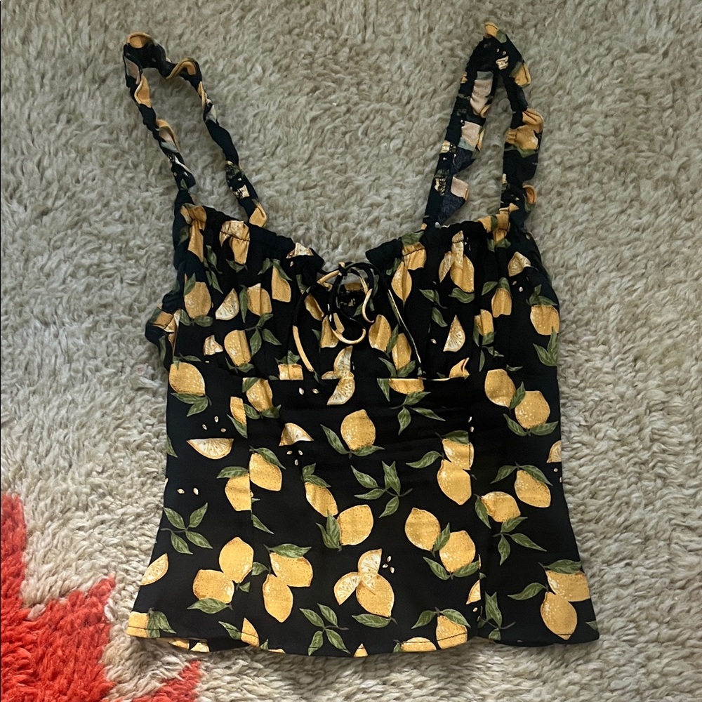 Reformation Black Camisole with Lemon Print